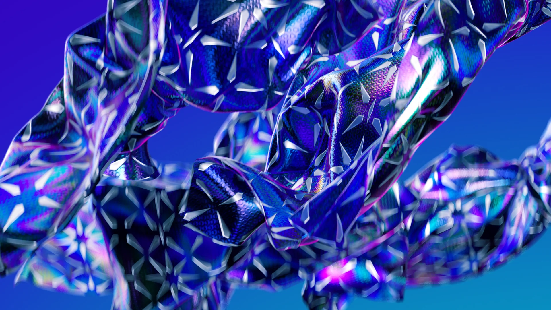 Chrome fabric with blue iridescent crystal texture, Augmented AGMNTD 3D render