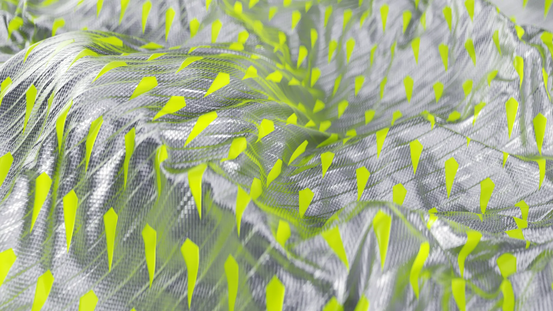 White woven fabric with neon yellow spikes, Augmented cloth simulation