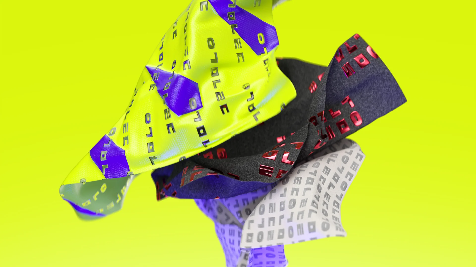 Yellow AGMNTD branded packaging wrap floating on yellow, 3D render