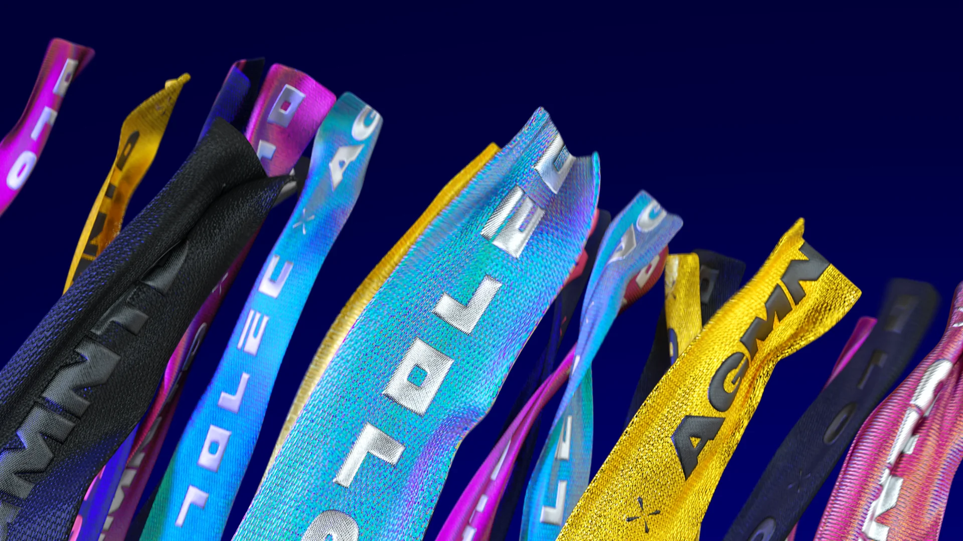 Colourful AGMNTD branded zipper pulls and straps, digital fashion detail