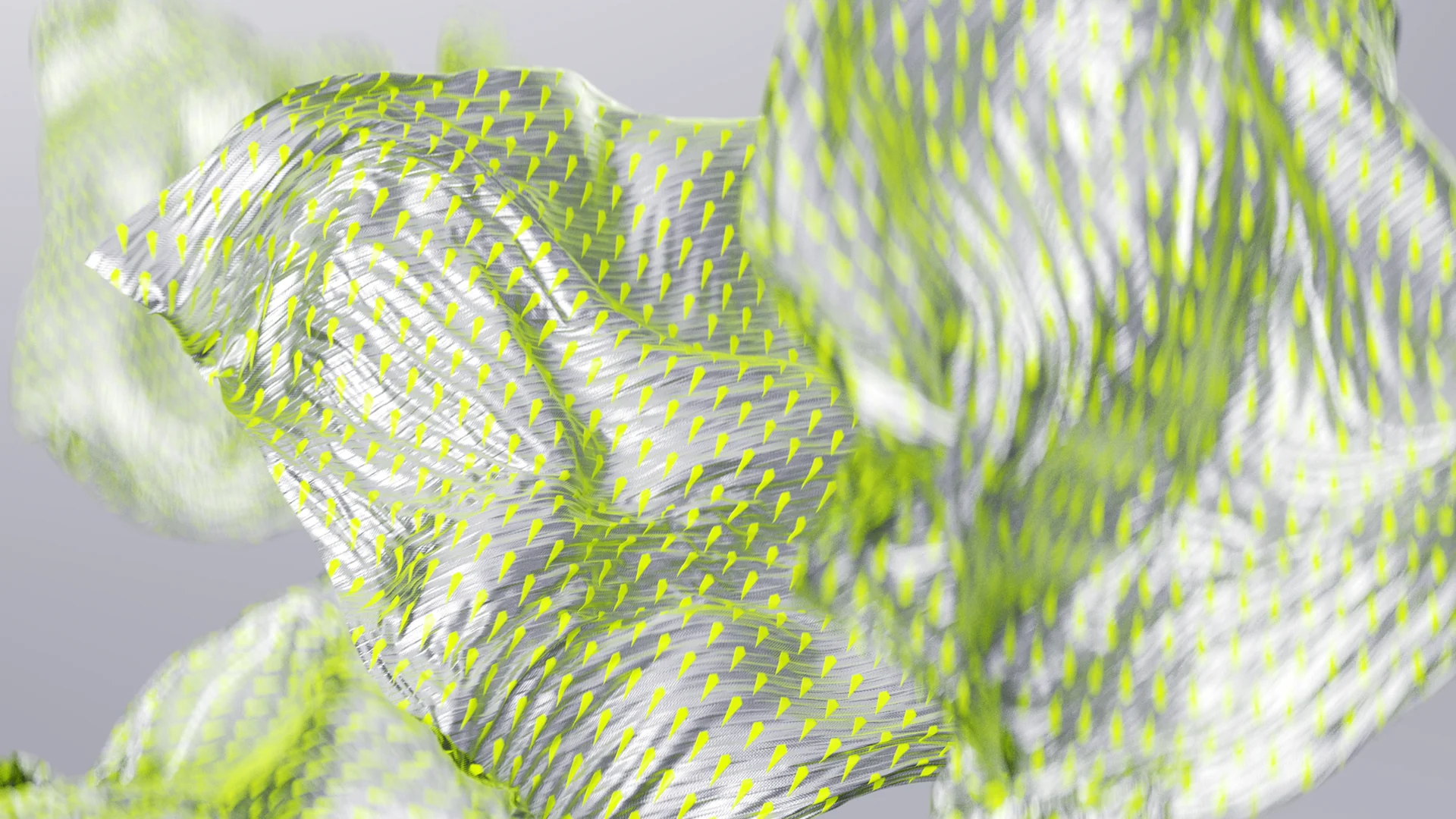 White quilted fabric with a lime dot pattern, Augmented digital textile