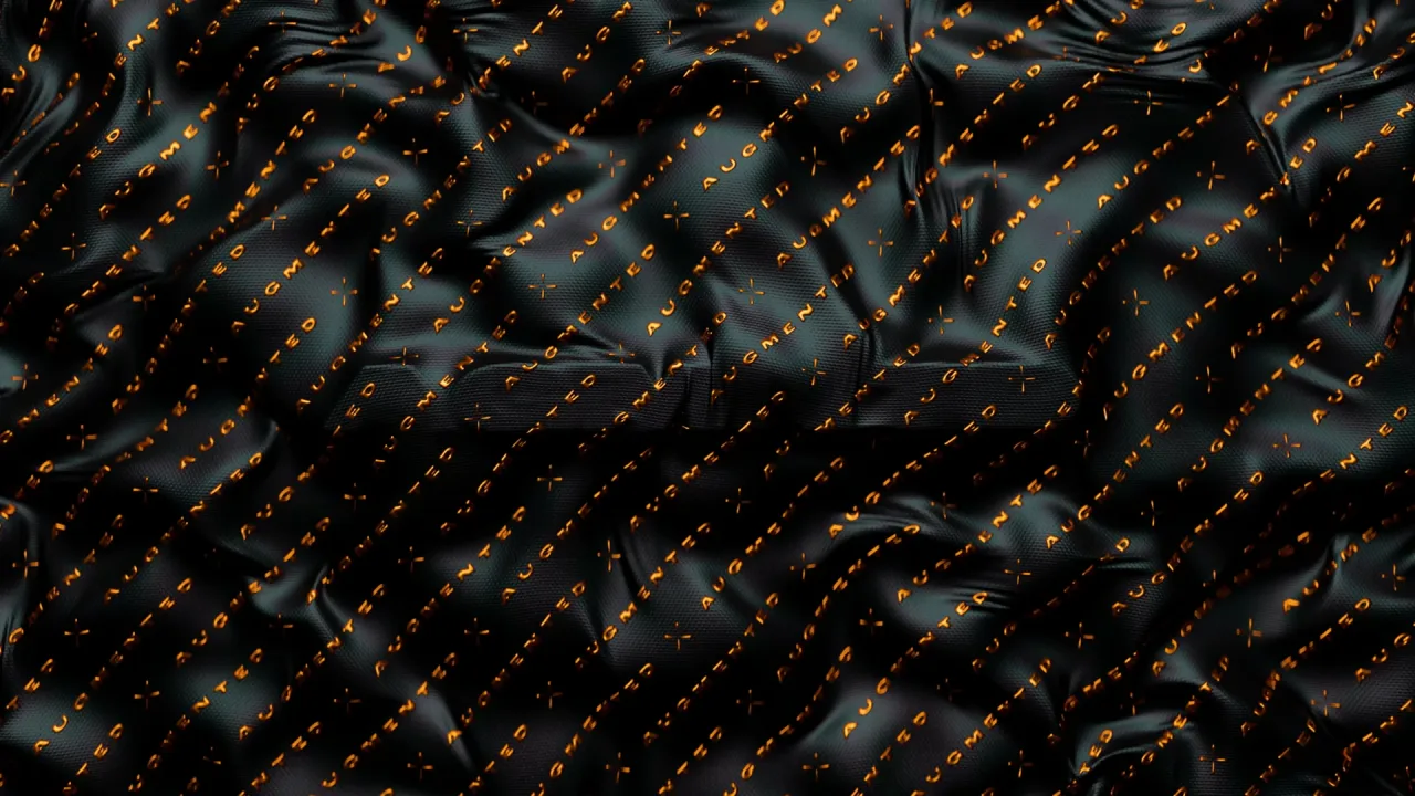 Black quilted fabric with orange stitched dots, Augmented textile render