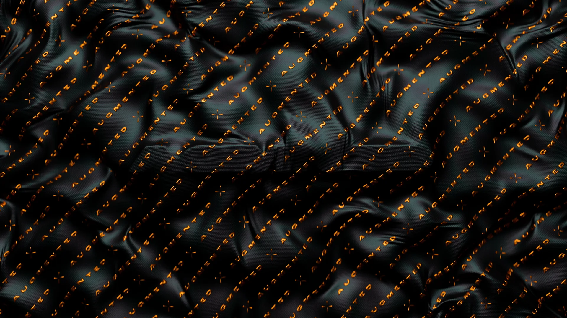 Black quilted fabric with orange stitched dots, Augmented textile render