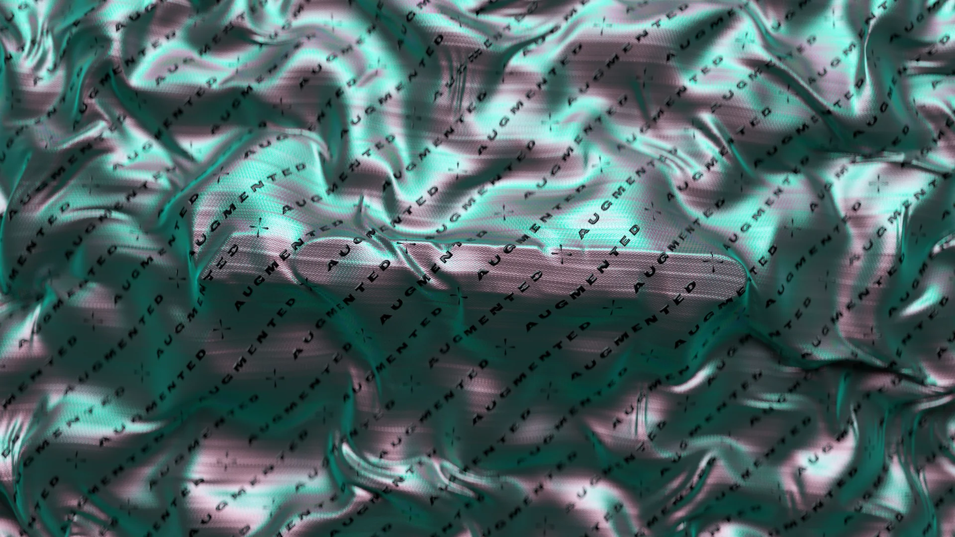 Teal iridescent crumpled fabric with monogram, digital textile render