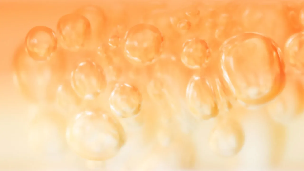Orange translucent serum bubbles, YSL Pure Shots texture render