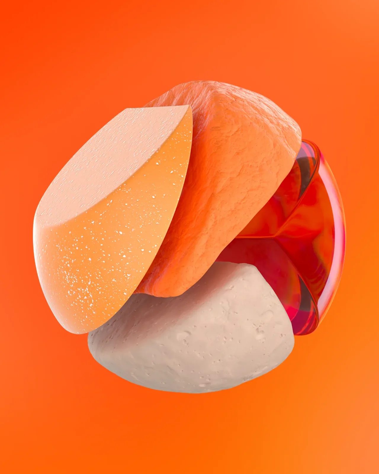 Abstract glass and stone shapes on a bold colour background, Klaytn social visual 3D render